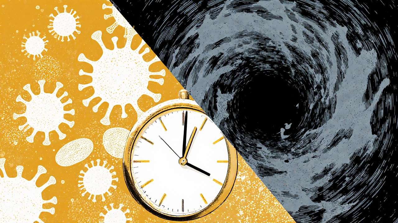 Split image contrasting healthy immune system with suppressed system under JAK inhibitor, showing infections and clots.