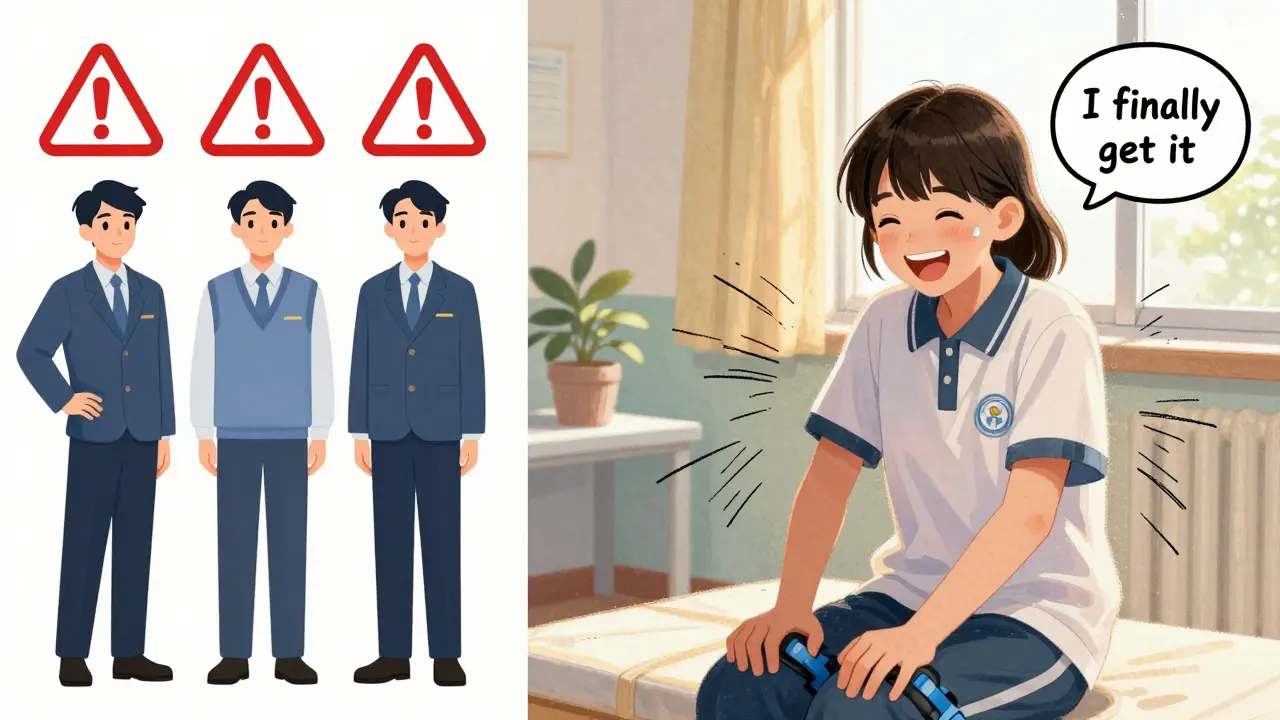 Contrast between sterile corporate health ad and authentic patient video showing real-life physiotherapy.