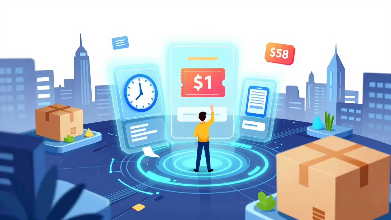 A person interacting with a digital interface showing different pharmacy pricing options.