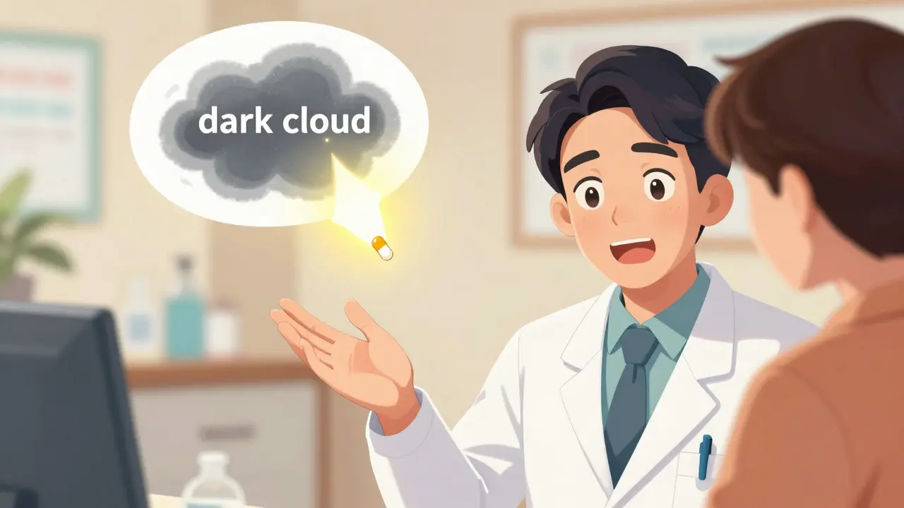 Doctor explaining the benefits of generic drugs to a patient in manhua style