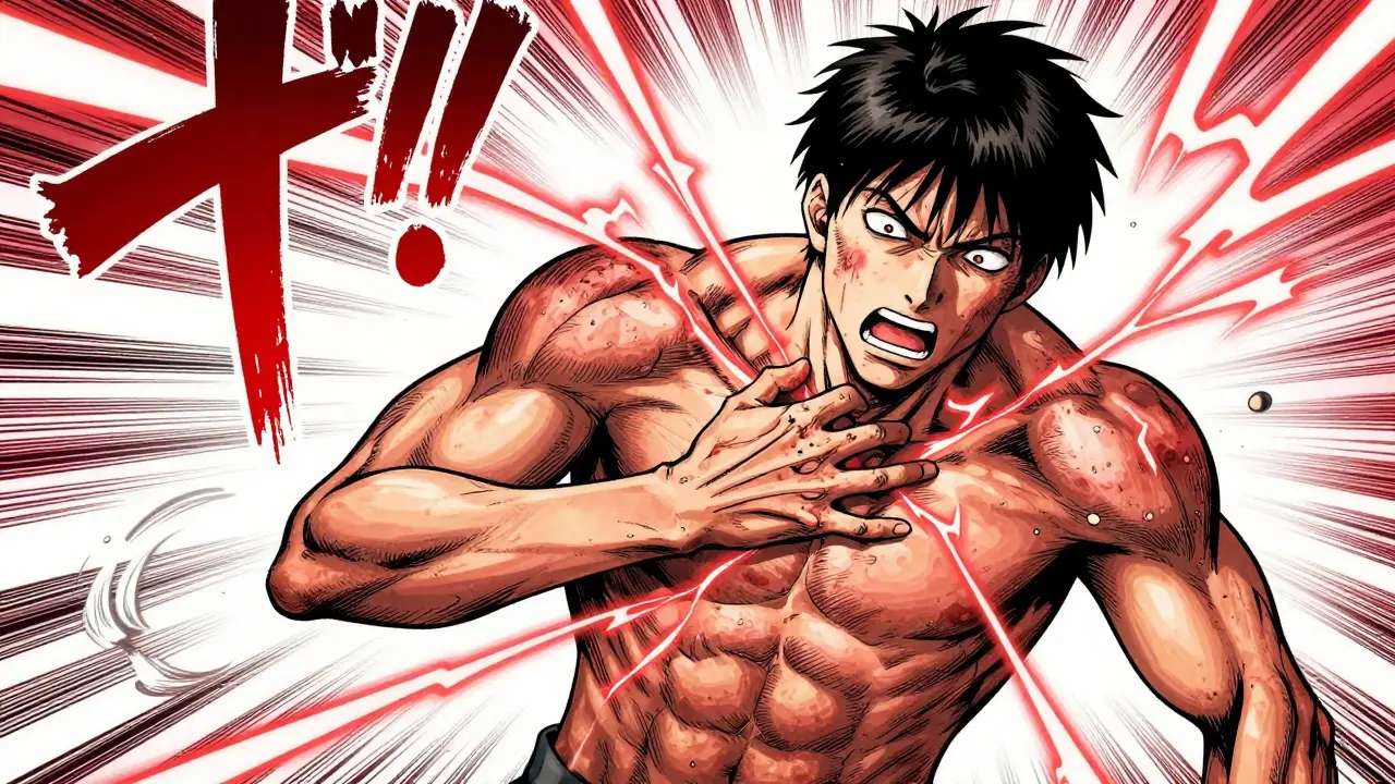 Manhua art showing a person experiencing a severe allergic reaction