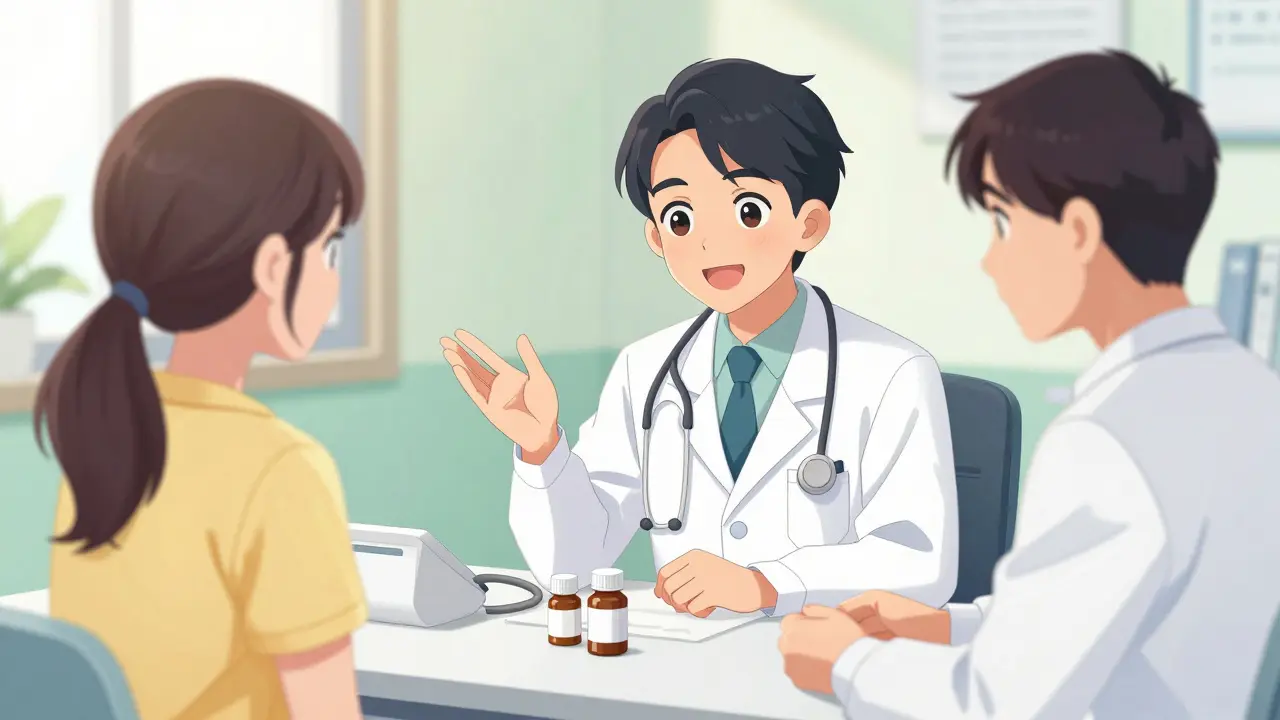 Manhua style doctor discussing non-stimulant alternatives with a patient.
