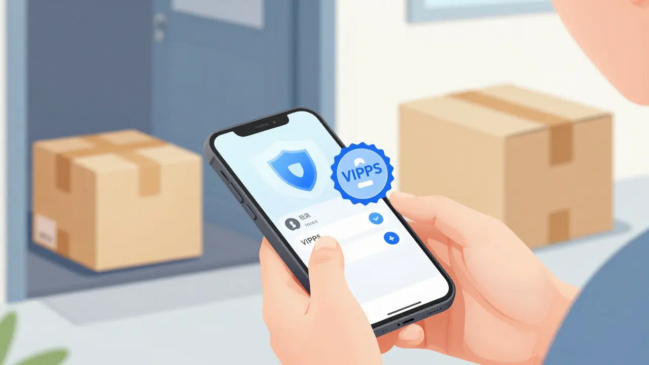 Secure online ordering process with safety verification icons
