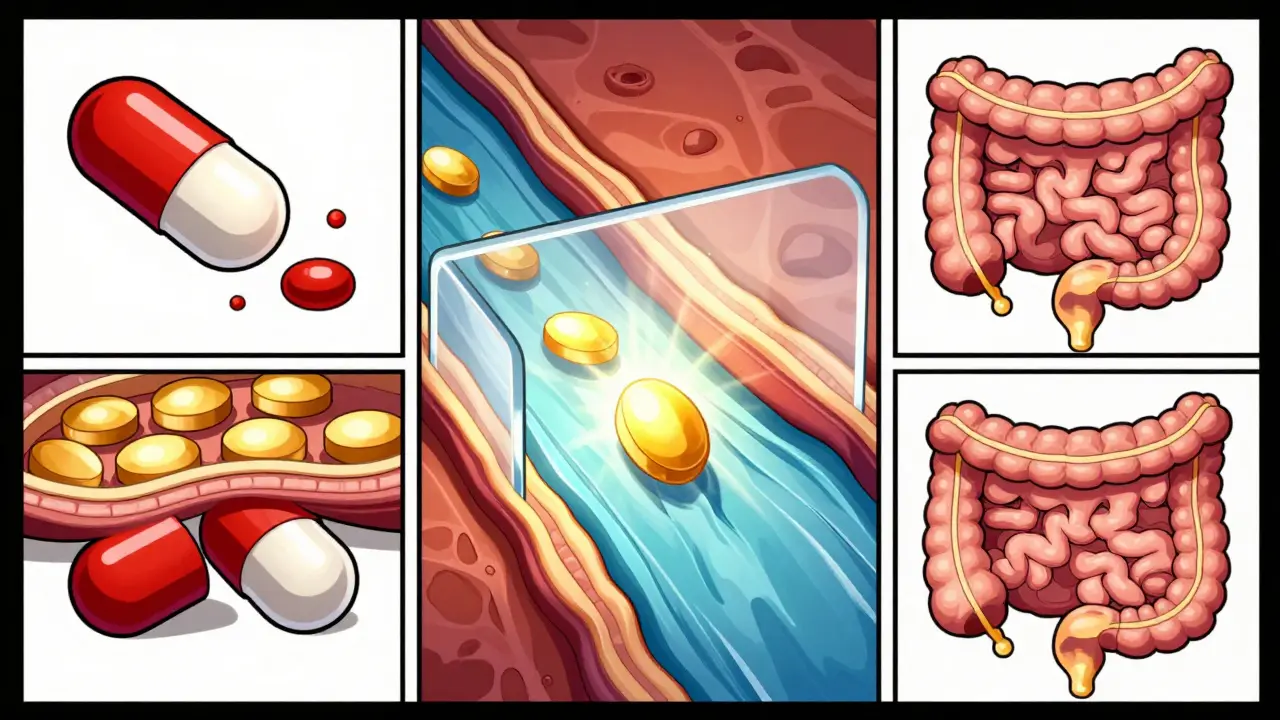 Visual diagram of drug absorption and BCS classification