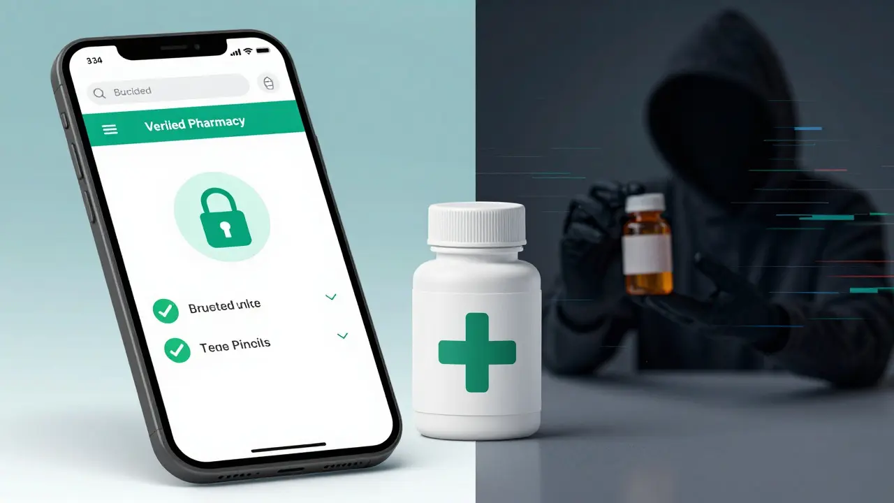 Comparison of safe online pharmacy vs counterfeit site in manhua art