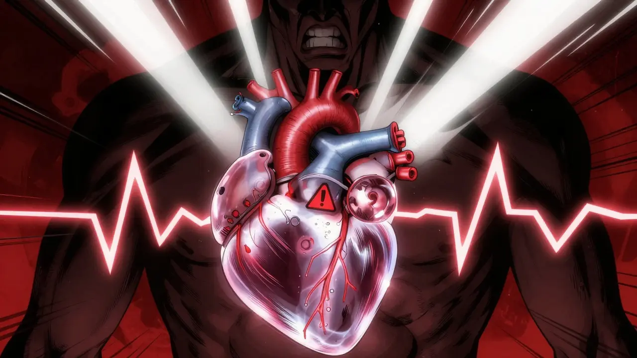 Dramatic Manhua illustration of a stressed heart with warning signs, symbolizing cardiovascular risks