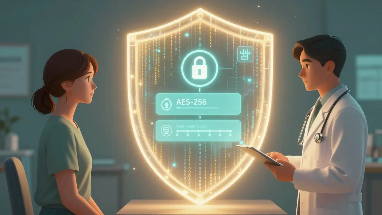 Manhua art showing secure encrypted connection protecting patient and doctor communication