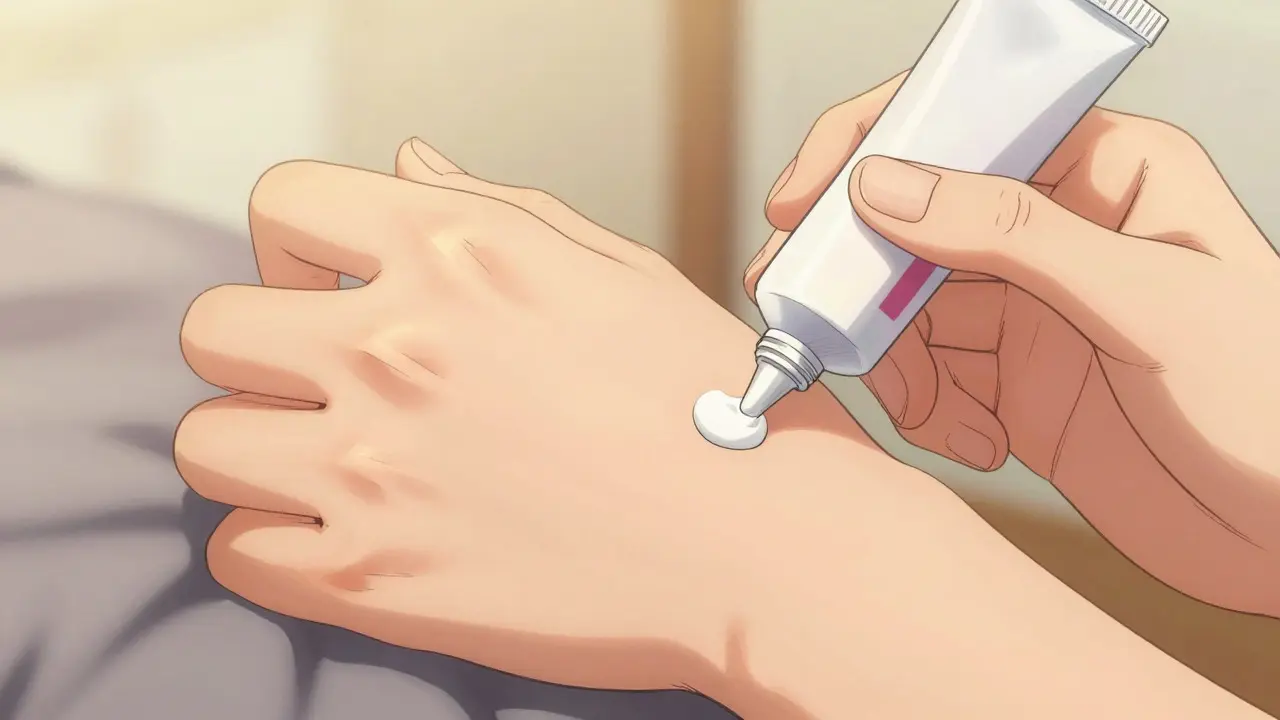 Hand applying thin layer of cream to arm in manga style