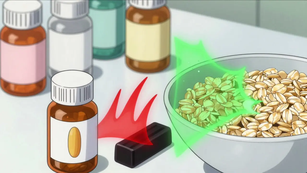 Manhua art of pills interacting with oatmeal and licorice via visual effect waves