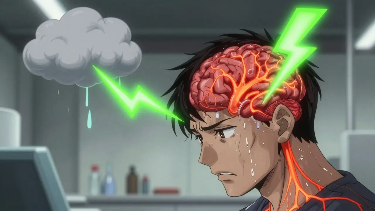 Manhua art showing internal hormonal conflict with glowing neural pathways and abstract hormone shapes