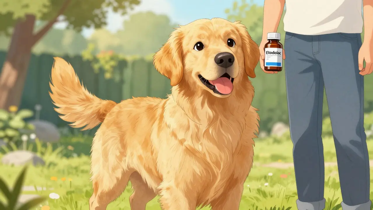 Manhua style dog and owner with vet-approved medicine